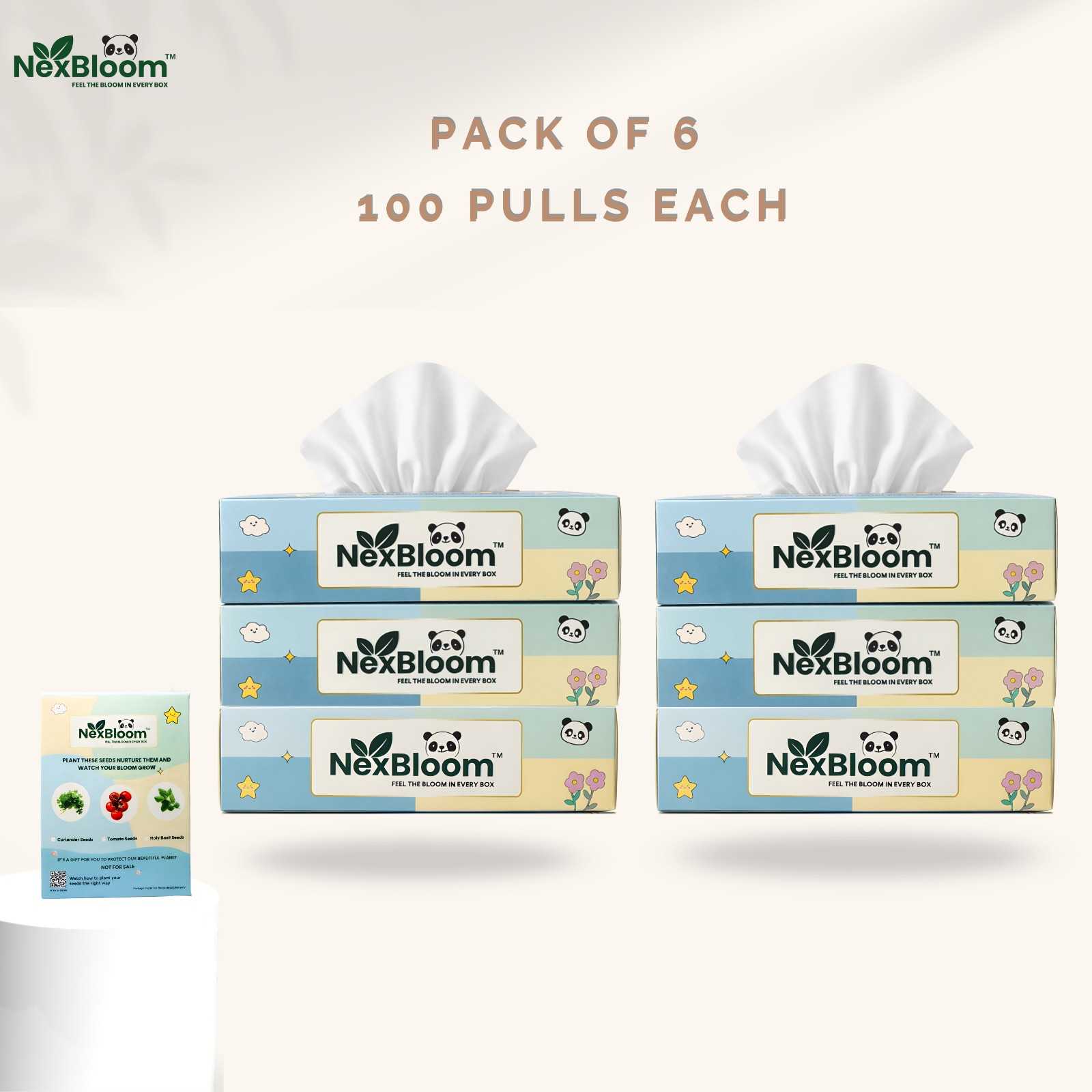 1stimag (2) NexBloom Premium Face Tissues – 100 Pulls ( Pack Of 6/Six ) - Image 1